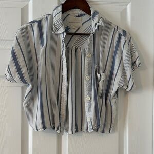 Aeropostale Navy and White Striped Button Down Shirt